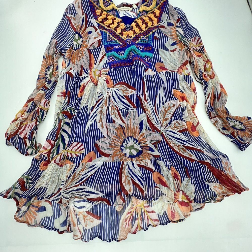 Soft Surroundings | Woman's Tory Tunic Floral Stripe Embroidered Top M